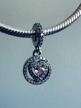 NEW Authentic Pandora Sparkling Double Halo Heart Dangle Charm /Pandora Bracelet